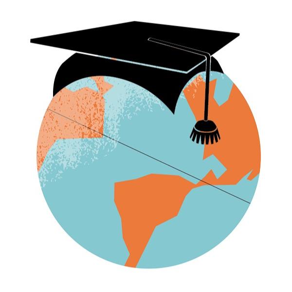 illustration of globe with graduation cap